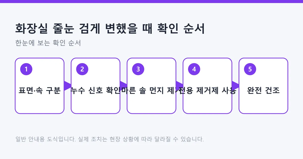 화장실 줄눈 변색을 표면과 속 구분부터 건조까지 다섯 단계로 확인하는 도식
