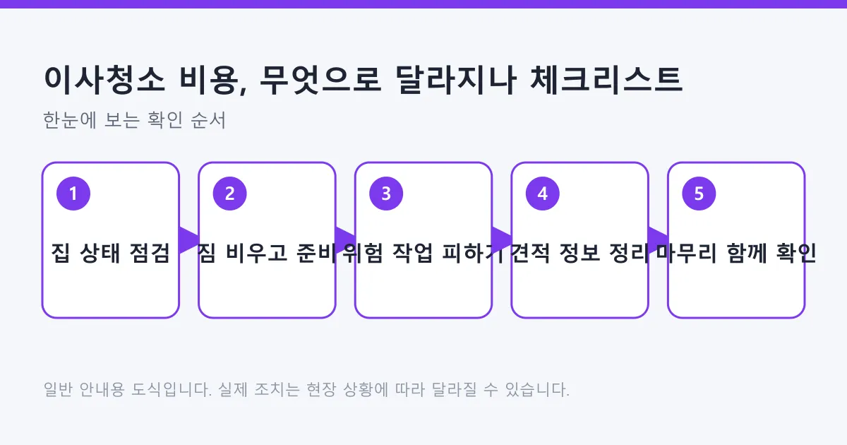 이사청소 견적 전 집 상태 점검부터 마무리 확인까지 다섯 단계로 정리한 도식