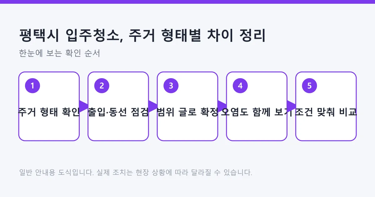 아파트와 빌라, 단독주택에서 입주청소 준비가 어떻게 갈라지는지 단계로 보여 주는 도식입니다.